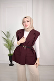 1287-Vatkalı Blazer Yelek-Bordo