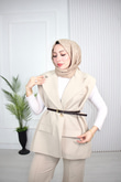 1287-Vatkalı Blazer Yelek-Ekru