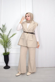 1287-Vatkalı Blazer Yelek-Ekru