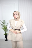 1287-Vatkalı Blazer Yelek-Ekru