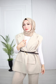 1287-Vatkalı Blazer Yelek-Ekru