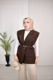 1287-Vatkalı Blazer Yelek-Koyu Kahverengi