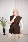 1287-Vatkalı Blazer Yelek-Koyu Kahverengi