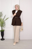 1287-Vatkalı Blazer Yelek-Koyu Kahverengi