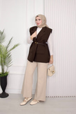 1287-Vatkalı Blazer Yelek-Koyu Kahverengi