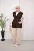 1287-Vatkalı Blazer Yelek-Koyu Kahverengi