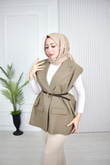 1287-Vatkalı Blazer Yelek-Yeşil