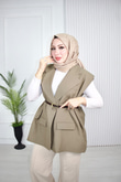 1287-Vatkalı Blazer Yelek-Yeşil