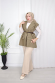 1287-Vatkalı Blazer Yelek-Yeşil