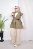 1287-Vatkalı Blazer Yelek-Yeşil