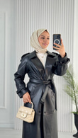 1299-Deri Trençkot-Siyah
