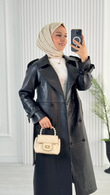 1299-Deri Trençkot-Siyah