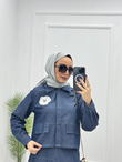1932-Deila Etek Takım-Denim Mavi