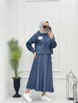 1932-Deila Etek Takım-Denim Mavi