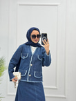 1965-Denim Etek Takım-Koyu Mavi