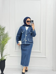 1965-Denim Etek Takım-Koyu Mavi