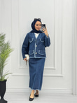 1965-Denim Etek Takım-Koyu Mavi