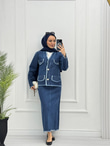 1965-Denim Etek Takım-Koyu Mavi