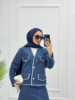 1965-Denim Etek Takım-Koyu Mavi