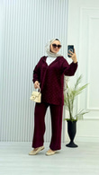 2056-Taşlı Takım-Bordo