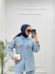 2219-Taşlı Denim Takım-Açık Mavi