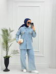 2219-Taşlı Denim Takım-Açık Mavi