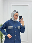 2219-Taşlı Denim Takım-Koyu Mavi