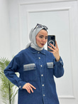 2219-Taşlı Denim Takım-Koyu Mavi