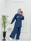 2219-Taşlı Denim Takım-Koyu Mavi