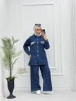 2219-Taşlı Denim Takım-Koyu Mavi