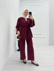2455-Taşlı Takım-Bordo