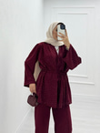 2455-Taşlı Takım-Bordo