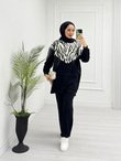 3076-Payetli Zebra Takım-Siyah