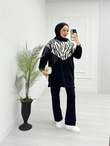 3076-Payetli Zebra Takım-Siyah