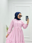 3227-Poplin Elbise-Pembe