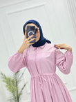 3227-Poplin Elbise-Pembe