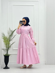 3227-Poplin Elbise-Pembe