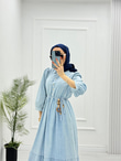 3229-Denim Elbise-Açık Mavi