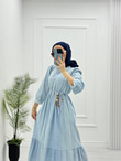 3229-Denim Elbise-Açık Mavi