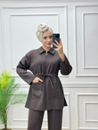 3241-Esila Pantolon Takım-Kahverengi