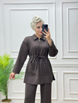 3241-Esila Pantolon Takım-Kahverengi