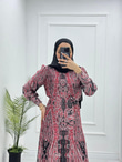 3243-Patterned Elbise-Kırmızı