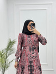 3243-Patterned Elbise-Kırmızı