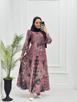 3243-Patterned Elbise-Kırmızı