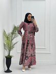 3243-Patterned Elbise-Kırmızı