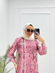 3243-Patterned Elbise-Pembe