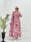 3243-Patterned Elbise-Pembe