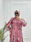 3243-Patterned Elbise-Pembe