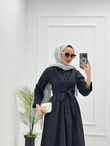 3278-Gömlek Elbise-Siyah