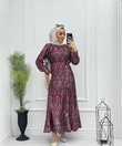 3344-Etnik Desen Elbise-Bordo